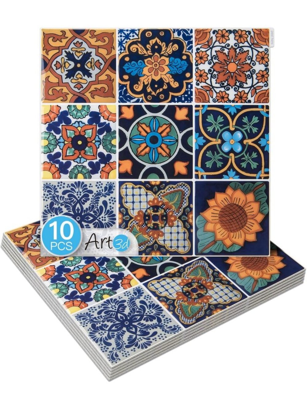 Peel and Stick Backsplash Tiles, 10-Pack, Geometric Floral Design, Easy Install